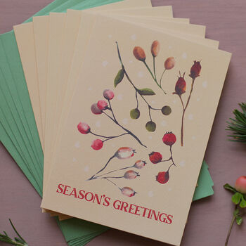 Set Of Six Winter Berries Christmas Cards, 6 of 8