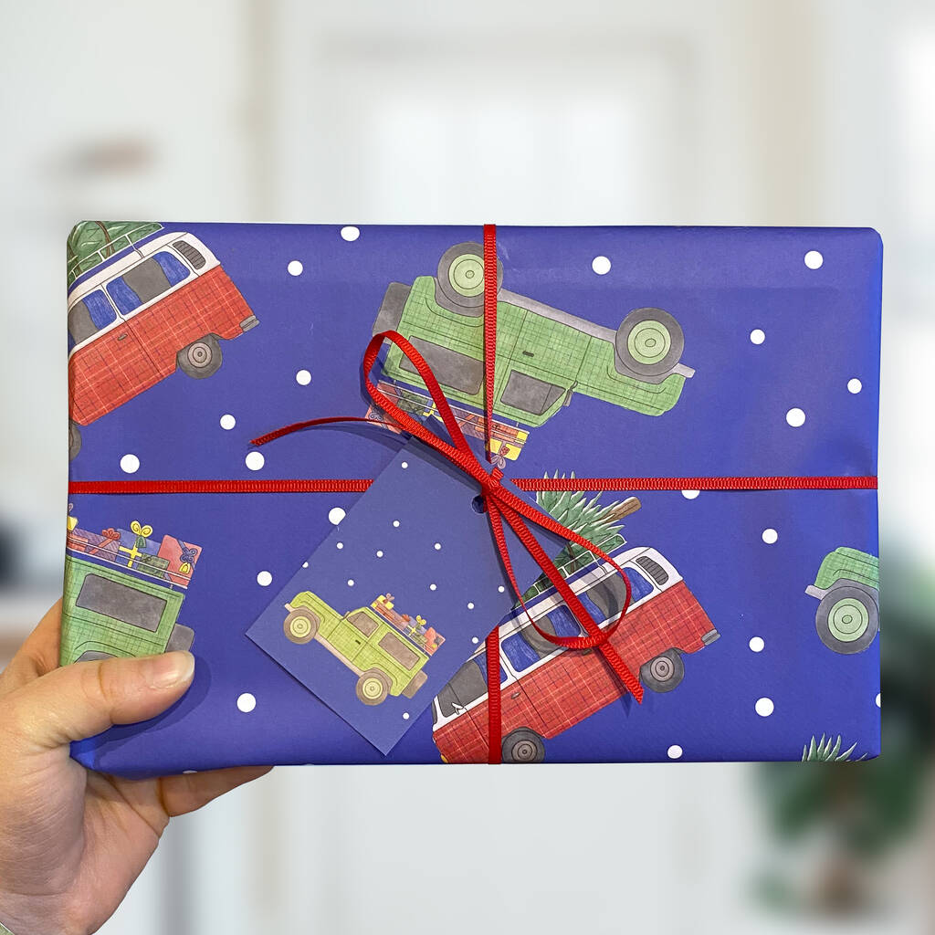 Christmas Vehicle Wrapping Paper And Gift Tags By Neon Magpie