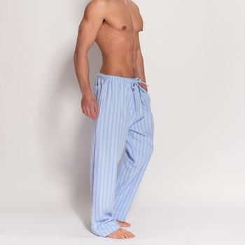 Men's Blue Striped Flannel Pyjama Trousers, 3 of 4