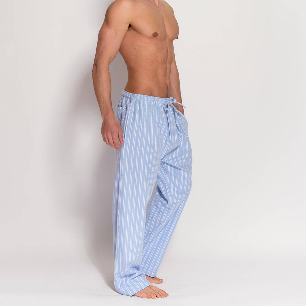 Men's Blue Striped Flannel Pyjama Trousers By BRITISH BOXERS