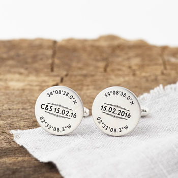 Personalised Silver Coordinate And Date Cufflinks, 3 of 4