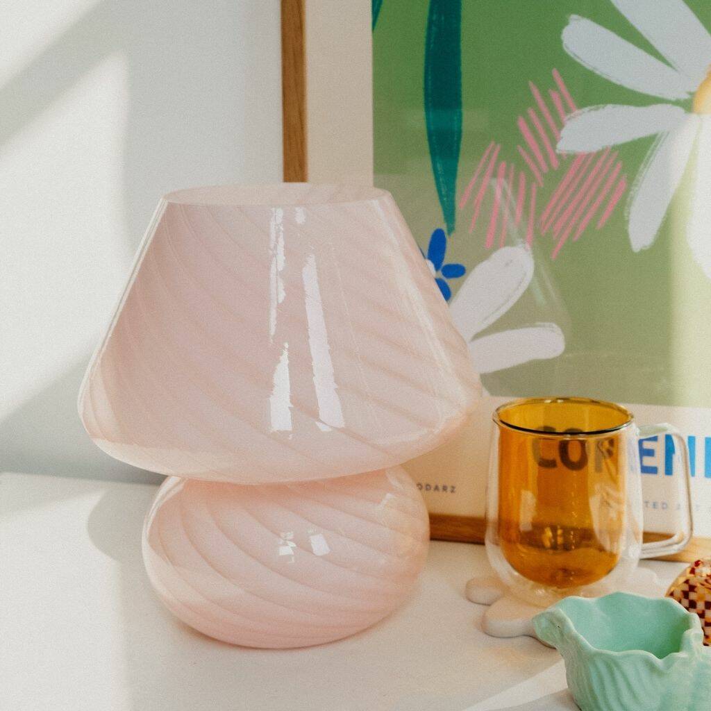 Light Pink Murano 70s Style Mushroom Glass Table Lamp, 1 of 4