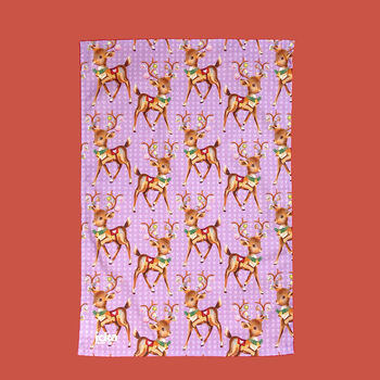 Christmas Reindeer Lilac Tea Towel, 5 of 5