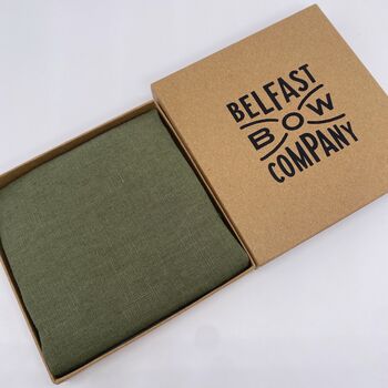 Irish Linen Pocket Square In Olive Green, 3 of 3