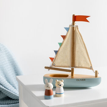 Personalised Wooden Sail Away Boat Toy, 2 of 3