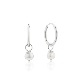 Silver Or Gold Small Pearl Drop Hoop Earrings, 2 of 6