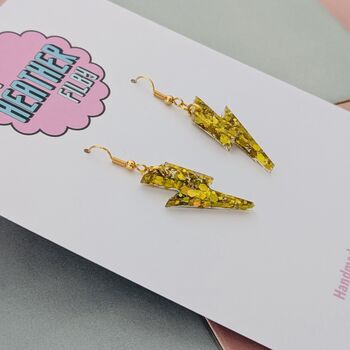 Gold Lightning Bolt Earrings Small And Large, 6 of 8