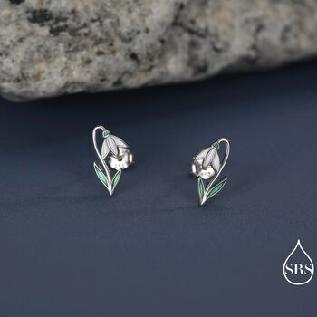 Sterling Silver Delicate Snowdrop Flower Stud Earrings With Enamel, 7 of 12