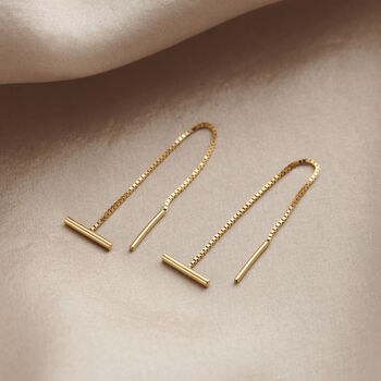 T Bar 9ct Gold Pull Through Earrings, 2 of 5