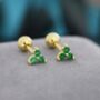 Tiny Three Emerald Green Cz Screw Back Earrings, thumbnail 3 of 10