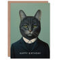 Cat Lover Pet In Suit Green Animal Birthday Card, thumbnail 1 of 4