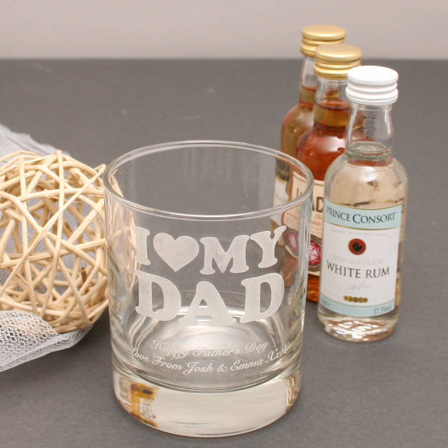 mini alcohol gift set for dads with personalised glass by