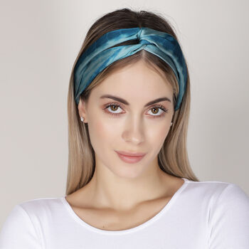 Tie And Dye Blue And Grey Mulberry Silk Headband, 4 of 5