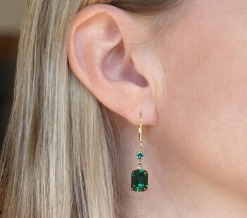 Emerald Green Crystal Leverback Earrings, 3 of 10