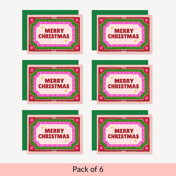 Pack Of Six Retro Colourful Merry Christmas Cards, 5 of 5