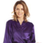 British Made Purple Short Satin Dressing Gown With Lace Detail, thumbnail 3 of 5