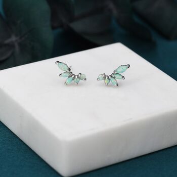 Green Opal Marquise Cluster Stud Earrings, 5 of 12