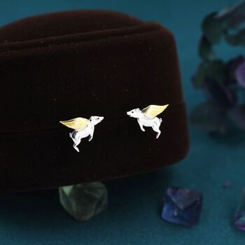 Flying Pig Stud Earrings In Sterling Silver, 2 of 11