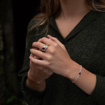 Handmade Sterling Silver Amethyst, Peridot And Moonstone Stacking Ring Set, 2 of 6
