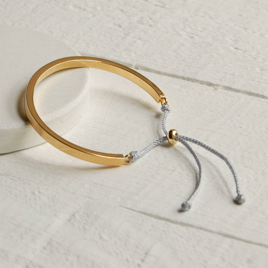 Gold Cuff Bangle With Grey Cord By Highland Angel