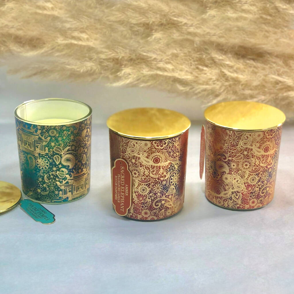 Scented Candle In Golden Glass Jar With Gold Lid By The Happy Place