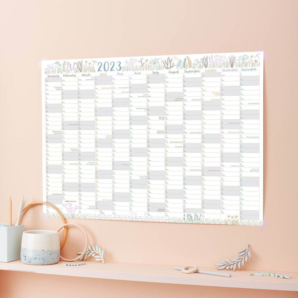 Botanical 2023 Wall Planner With Fun Dates, 1 of 3