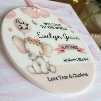 New Baby Pink Elephant Keepsake Card, 2 of 3