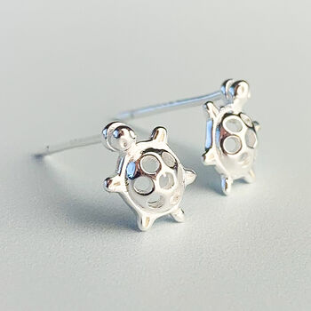 Sterling Silver Tiny Turtle Stud Earrings, 2 of 6