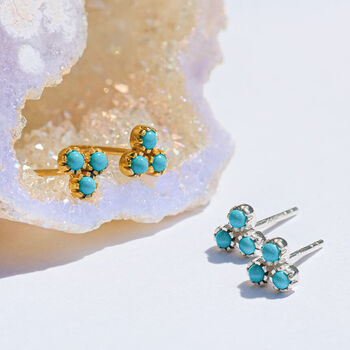 Threeni Turquoise Stud Earrings Silver Or Gold Plated, 2 of 11