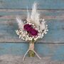 Wedding Dried Flower Buttonhole Pampas Cerise Rose, thumbnail 2 of 2