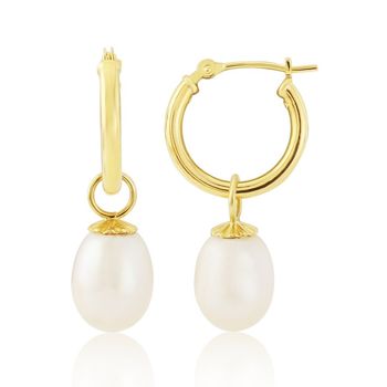 Gold Vermeil Hoop Earrings With Pearl Drop, 2 of 3