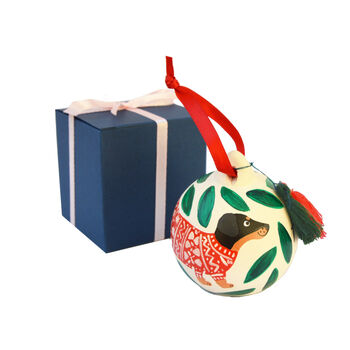 Archie The Sausage Dog Ceramic Christmas Bauble, 7 of 7