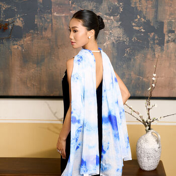 100% Mulberry Silk Scarf, Blue Marble In Gift Box, 6 of 9