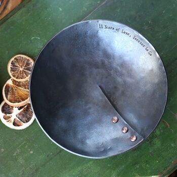 Personalised 7th Anniversary Hammered Metal Bowl With Copper Buttons, 4 of 4