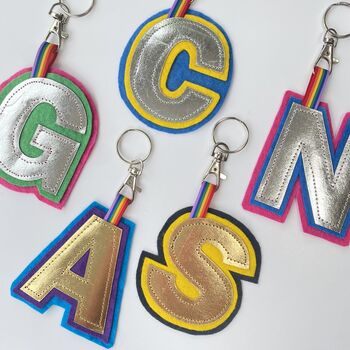 Two Tone Letter Rainbow Keyring Made With Vegan Leather, 8 of 9