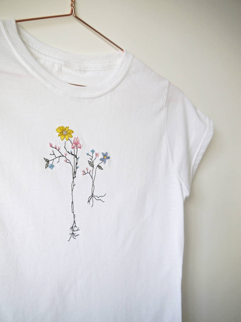 embroidered spring flowers t shirt handmade by lint & thread ...