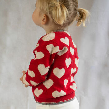 Hearts Knitted Cardigan In Red, 7 of 9