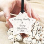 Mummy Daddy And Bump Ceramic Star Tree Decoration, thumbnail 1 of 4