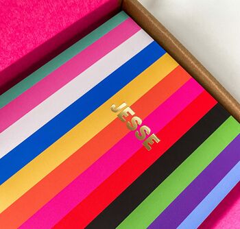 Personalised Custom Name Rainbow Stripe A5 Notebook, 6 of 6