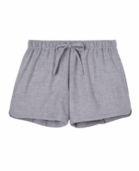 Women's Pyjama Shorts In Ash Grey Herringbone Flannel, 3 of 3