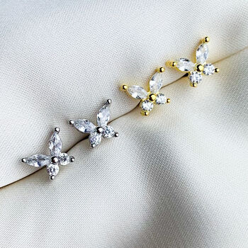 Sterling Silver Crystal Butterfly Stud Earrings, 3 of 6