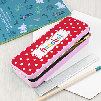 Personalised Girl's Patterned Pink Pencil Case Tin, 4 of 11