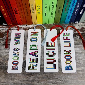 bookmark personalised colourful typographic notonthehighstreet bookmarks