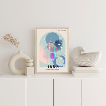 Aries Birthday Gift Zodiac Art Print With Gold Foil, 6 of 8