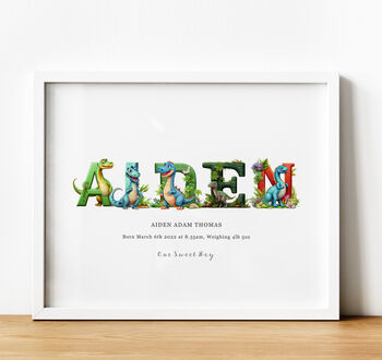 Personalised Children's Name Print | Nursery Wall Art | Dinosaur, 2 of 10