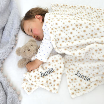 Personalised Unisex Teddy Comforter And Blanket Set, 3 of 8