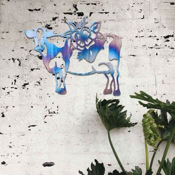 Rusted Metal Cow Garden Decor Cow With Flowers Art, 4 of 11