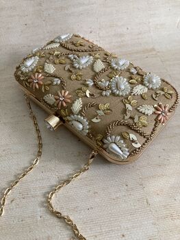 Gold Handcrafted Embroidered Rectangular Clutch Bag, 7 of 7