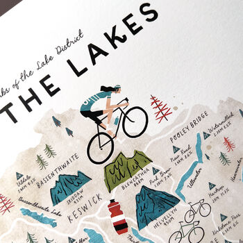 Cycle The Lakes Illustrated Map Checklist Print By Oldfield Design Co