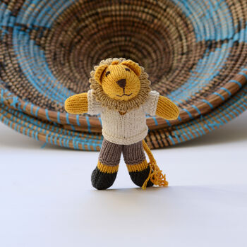 Hand Knitted Lion Soft Toy In Organic Cotton, 5 of 5